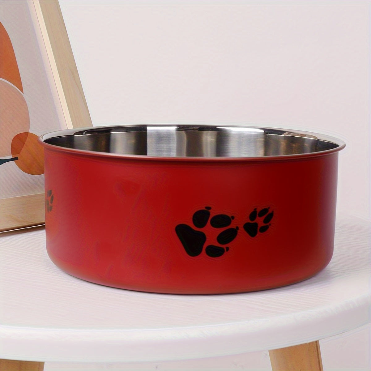 1pc Stainless Steel Dog Bowl Paw Print Dog Feeder Bowl Easy To Clean Non-Slip Dog Water Drinking Basin Christmas Gift