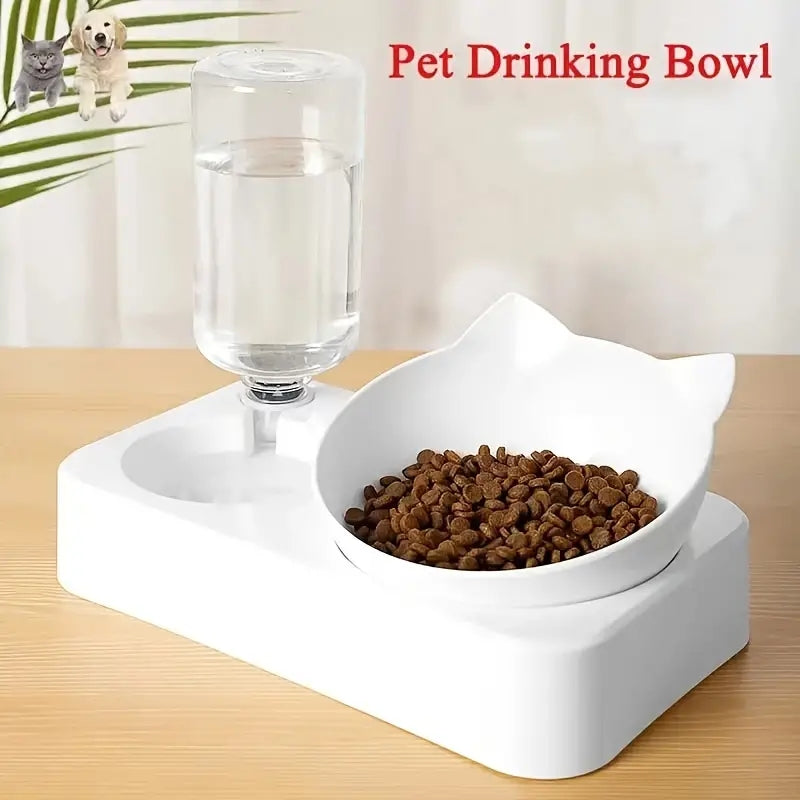 Dual Pet Feeder with Automatic Water Dispenser - Non-Slip, Easy-Clean Plastic Bowls for Cats & Dogs