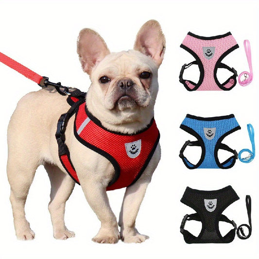 Dog Harnesses Leash, Mesh Cloth Pet Collars, Puppy Breathable Reflective Lead Dog Rope, Adjustable Pet Supplies Christmas Gift