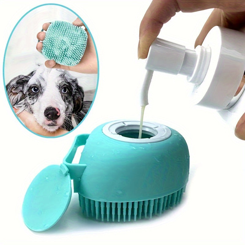 Pet Shampoo Brush, Silicone Massage Rubber Bath Comb With Shampoo Storage For Dog & Cat, Pet Grooming Tool Christmas Gift