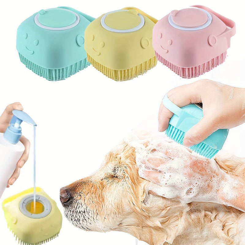 Pet Shampoo Brush, Silicone Massage Rubber Bath Comb With Shampoo Storage For Dog & Cat, Pet Grooming Tool Christmas Gift