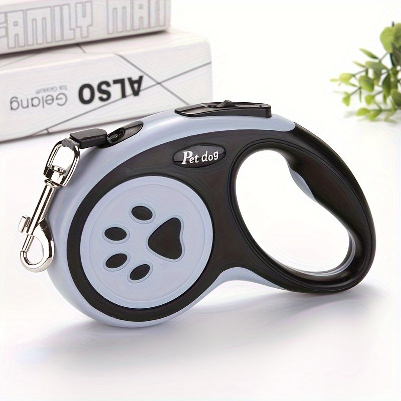 Paw Print Retractable Dog Leash, Durable Polyester Material, Uncharged, for Dogs - Easy to Use and Store