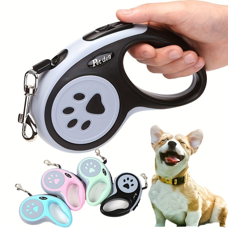 Paw Print Retractable Dog Leash, Durable Polyester Material, Uncharged, for Dogs - Easy to Use and Store