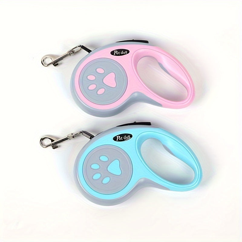 Paw Print Retractable Dog Leash, Durable Polyester Material, Uncharged, for Dogs - Easy to Use and Store