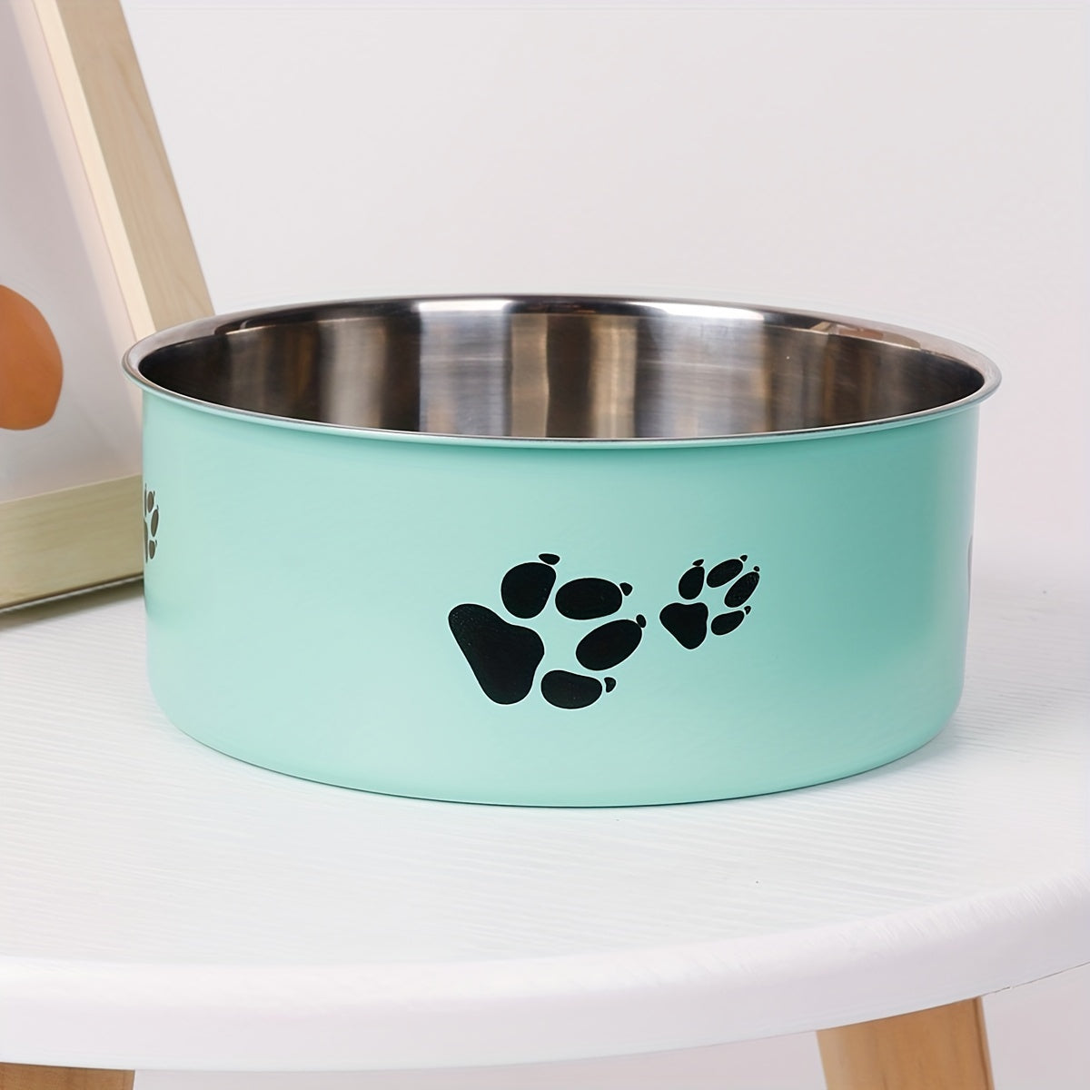 1pc Stainless Steel Dog Bowl Paw Print Dog Feeder Bowl Easy To Clean Non-Slip Dog Water Drinking Basin Christmas Gift