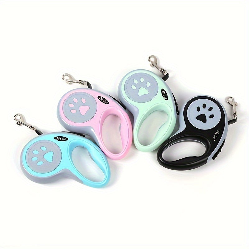 Paw Print Retractable Dog Leash, Durable Polyester Material, Uncharged, for Dogs - Easy to Use and Store