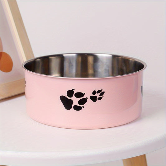 1pc Stainless Steel Dog Bowl Paw Print Dog Feeder Bowl Easy To Clean Non-Slip Dog Water Drinking Basin Christmas Gift