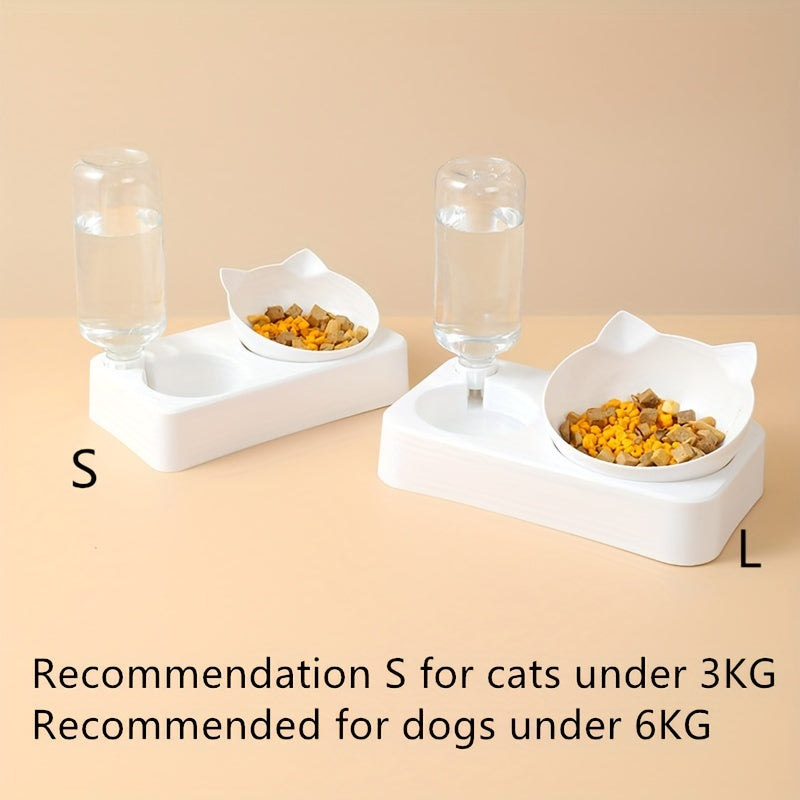 Dual Pet Feeder with Automatic Water Dispenser - Non-Slip, Easy-Clean Plastic Bowls for Cats & Dogs