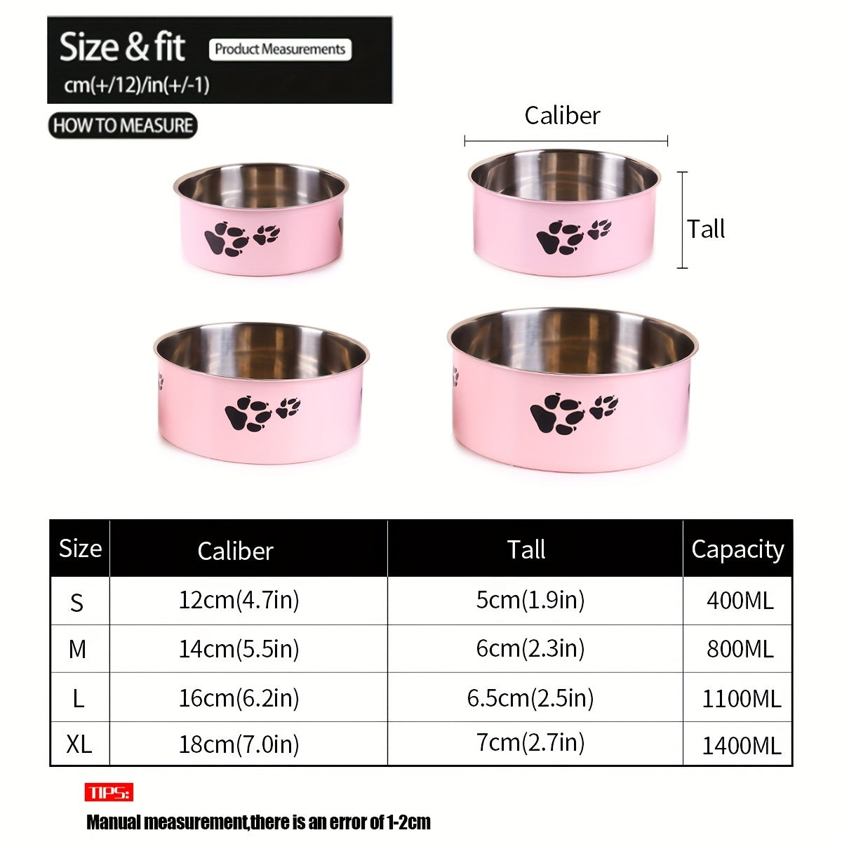 1pc Stainless Steel Dog Bowl Paw Print Dog Feeder Bowl Easy To Clean Non-Slip Dog Water Drinking Basin Christmas Gift