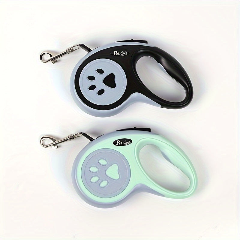 Paw Print Retractable Dog Leash, Durable Polyester Material, Uncharged, for Dogs - Easy to Use and Store