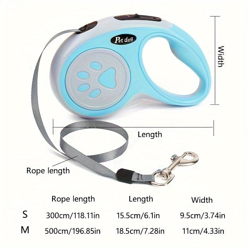 Paw Print Retractable Dog Leash, Durable Polyester Material, Uncharged, for Dogs - Easy to Use and Store